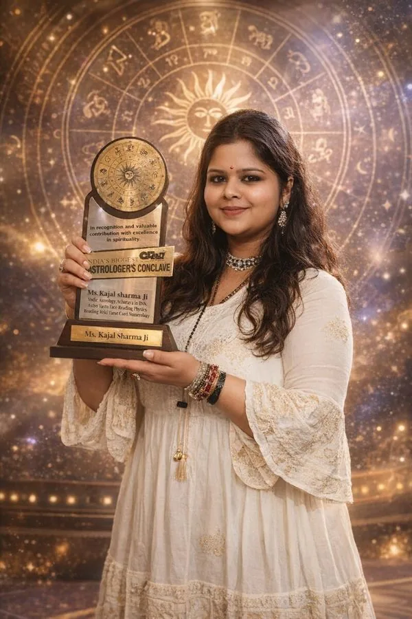 Kajal Sharma — celebrity astrologer, holding her India's Biggest Astrologer's Conclave award